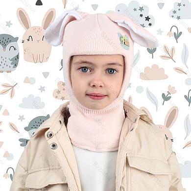 Шапка шлем для девочки зима детская двойная с подкладом Зайчик