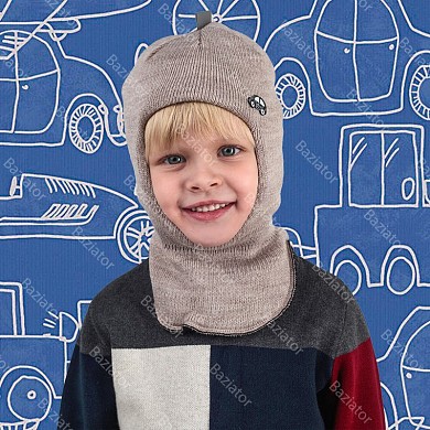 Детская шапка шлем для ребенка на мальчика теплая на зиму двойная с подкладом Машина